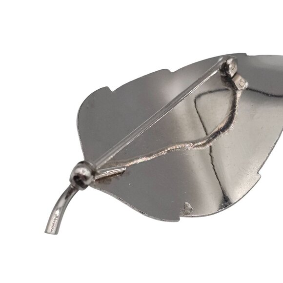Krementz VTG Brooch Brushed SilverTone Leaf Boho Cottagecore FauxPearl Fairycore - Picture 14 of 15